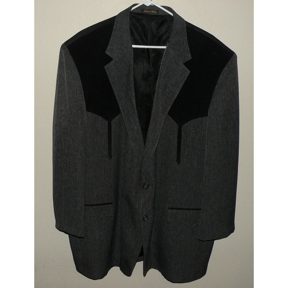 Circle S Dallas Texas Men’s 54L Western Suit Jacket Blazer Gray Black Yoke
